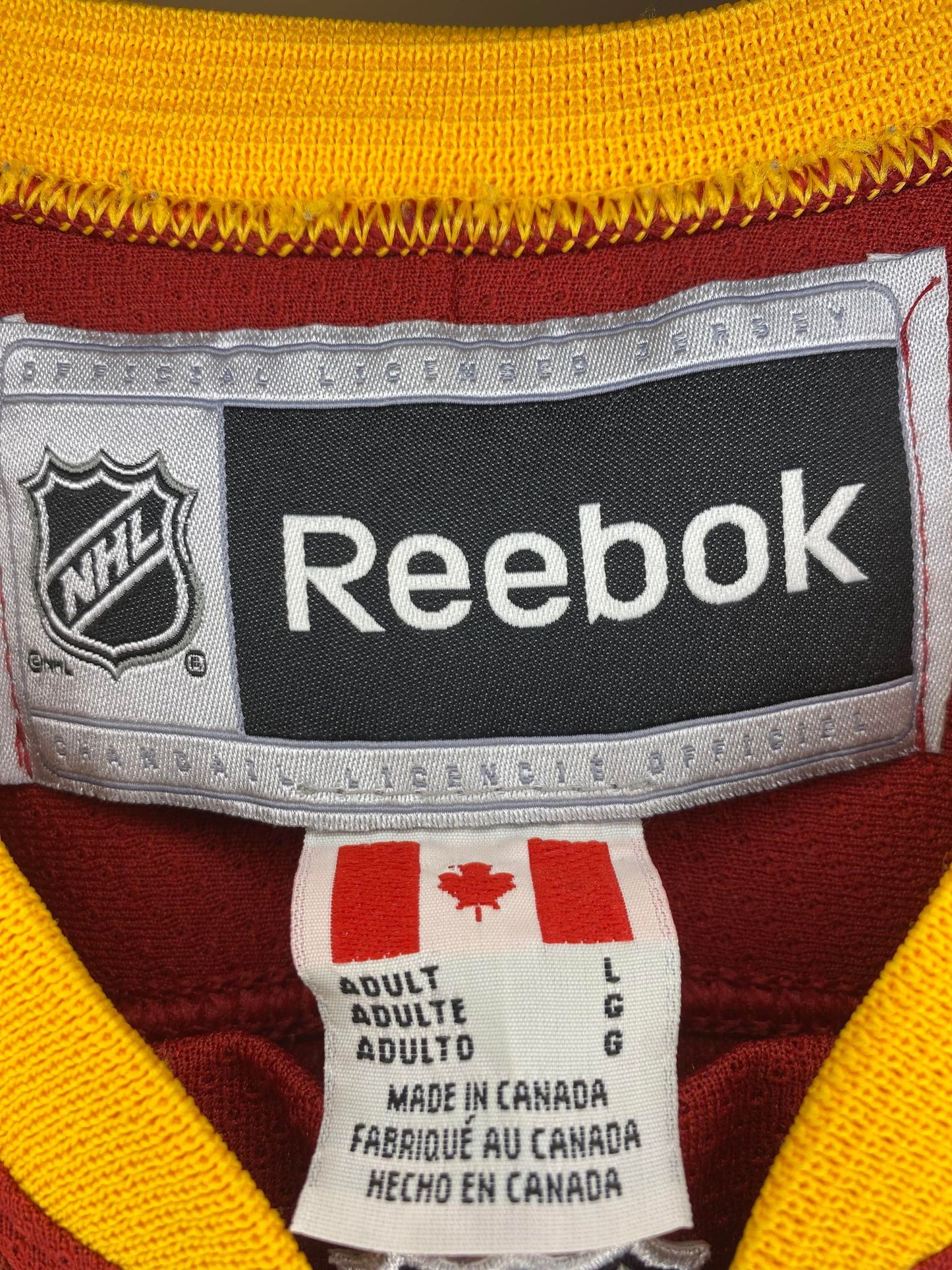 Reebok x NHL x Calgary FLAMES x Heritage Classic 2011 x Red/Yellow Long Sleeve Hockey Jersey - L