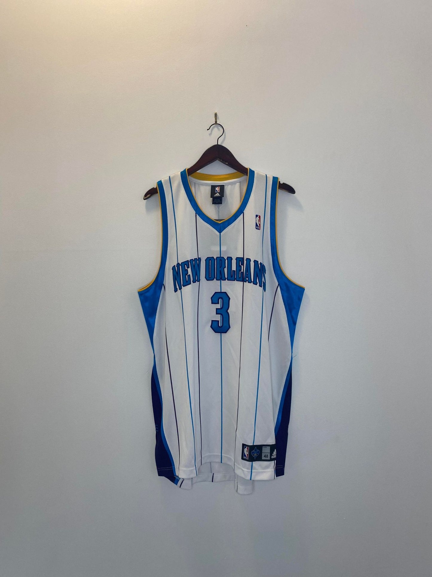 VTG x Adidas x NBA x New Orleans HORNETS x Chris Paul White Striped Short Sleeve Basketball Jersey - 48