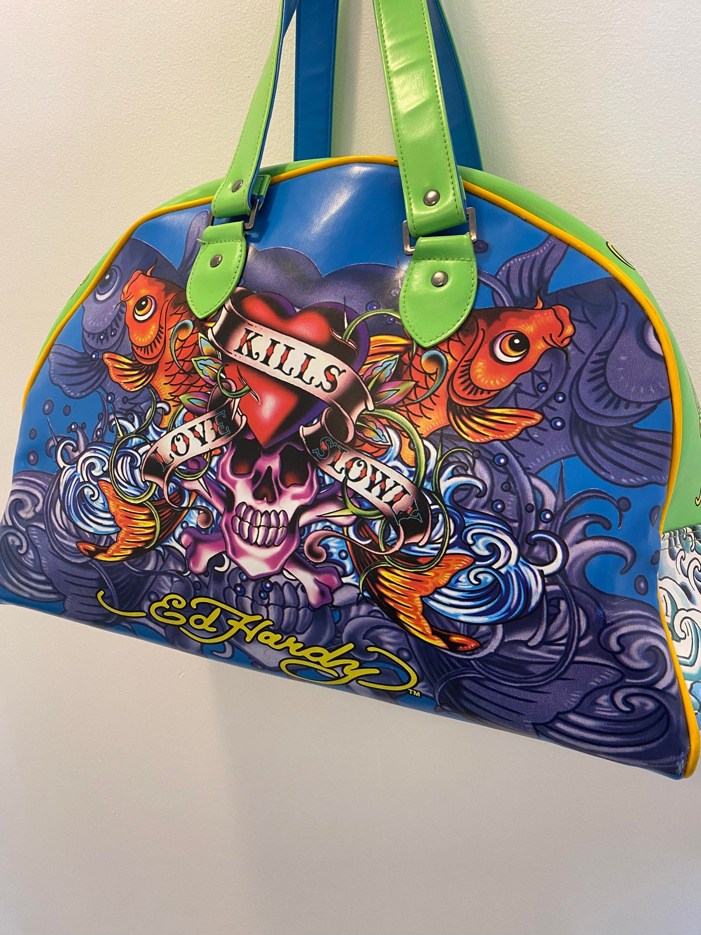 VTG x Ed Hardy x Multi-Color Siren Pattern Bowling Duffle Bag - OS