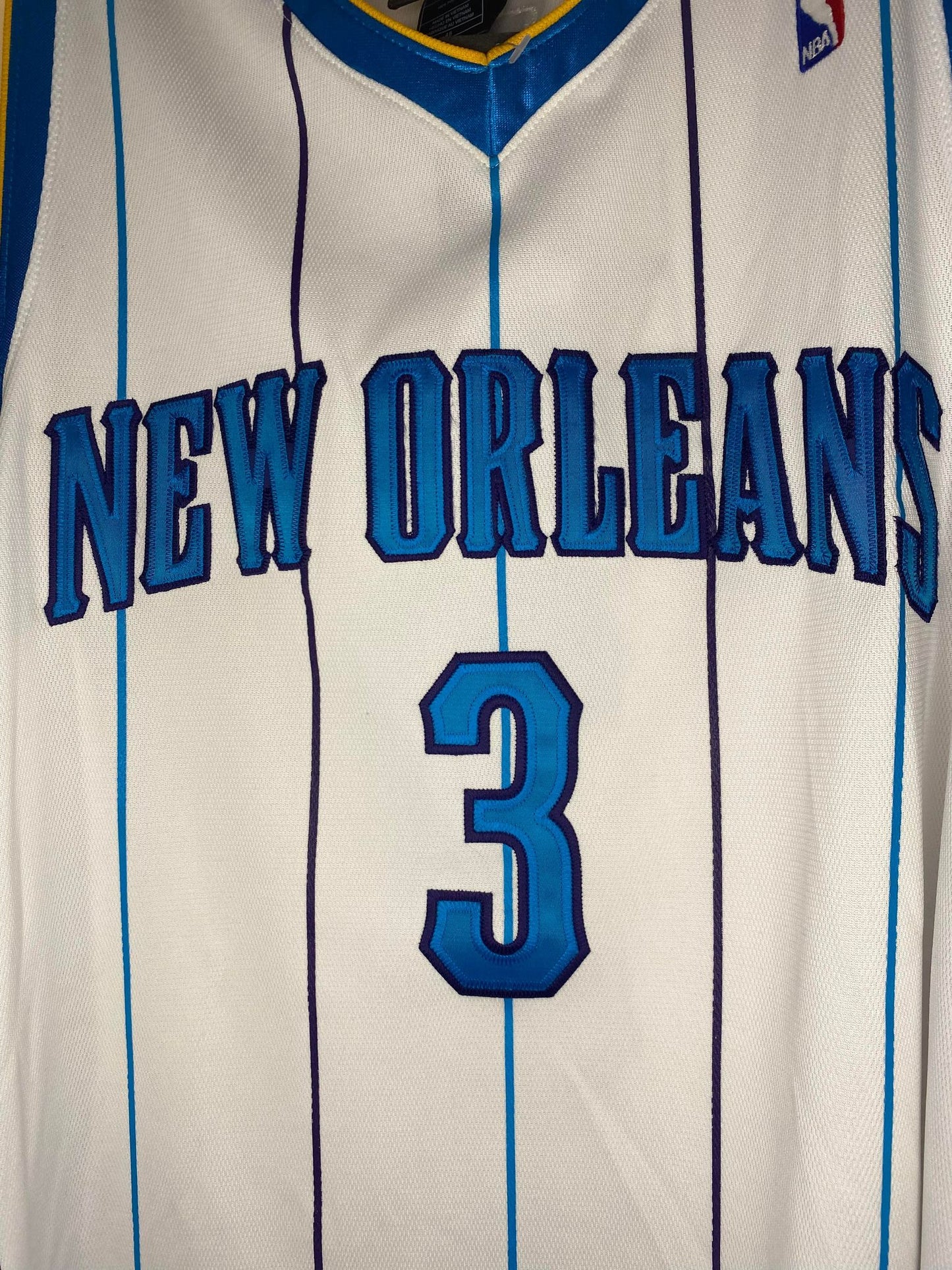 VTG x Adidas x NBA x New Orleans HORNETS x Chris Paul White Striped Short Sleeve Basketball Jersey - 48