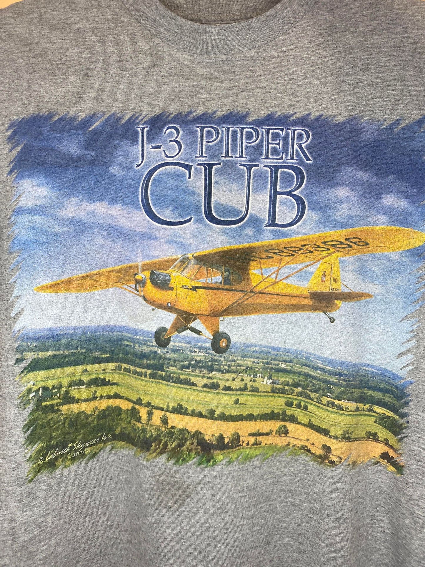 Alstyle Apparel x Labusch Skywear Inc. x J-3 Piper Cub Aircraft Plane Grey Graphic Tee - M