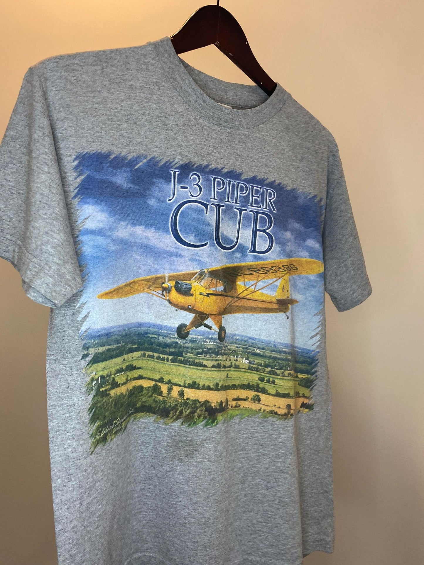 Alstyle Apparel x Labusch Skywear Inc. x J-3 Piper Cub Aircraft Plane Grey Graphic Tee - M