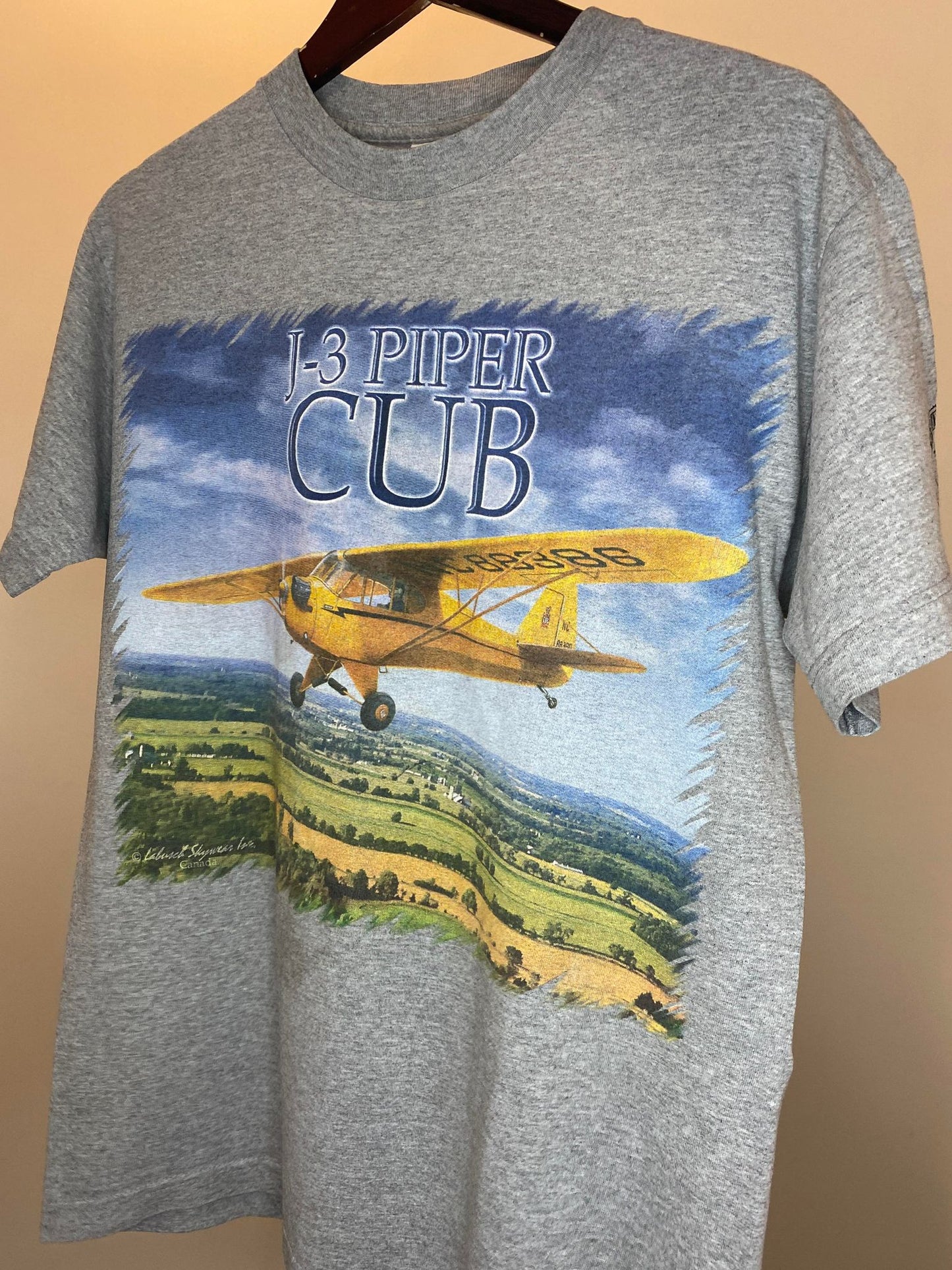 Alstyle Apparel x Labusch Skywear Inc. x J-3 Piper Cub Aircraft Plane Grey Graphic Tee - M