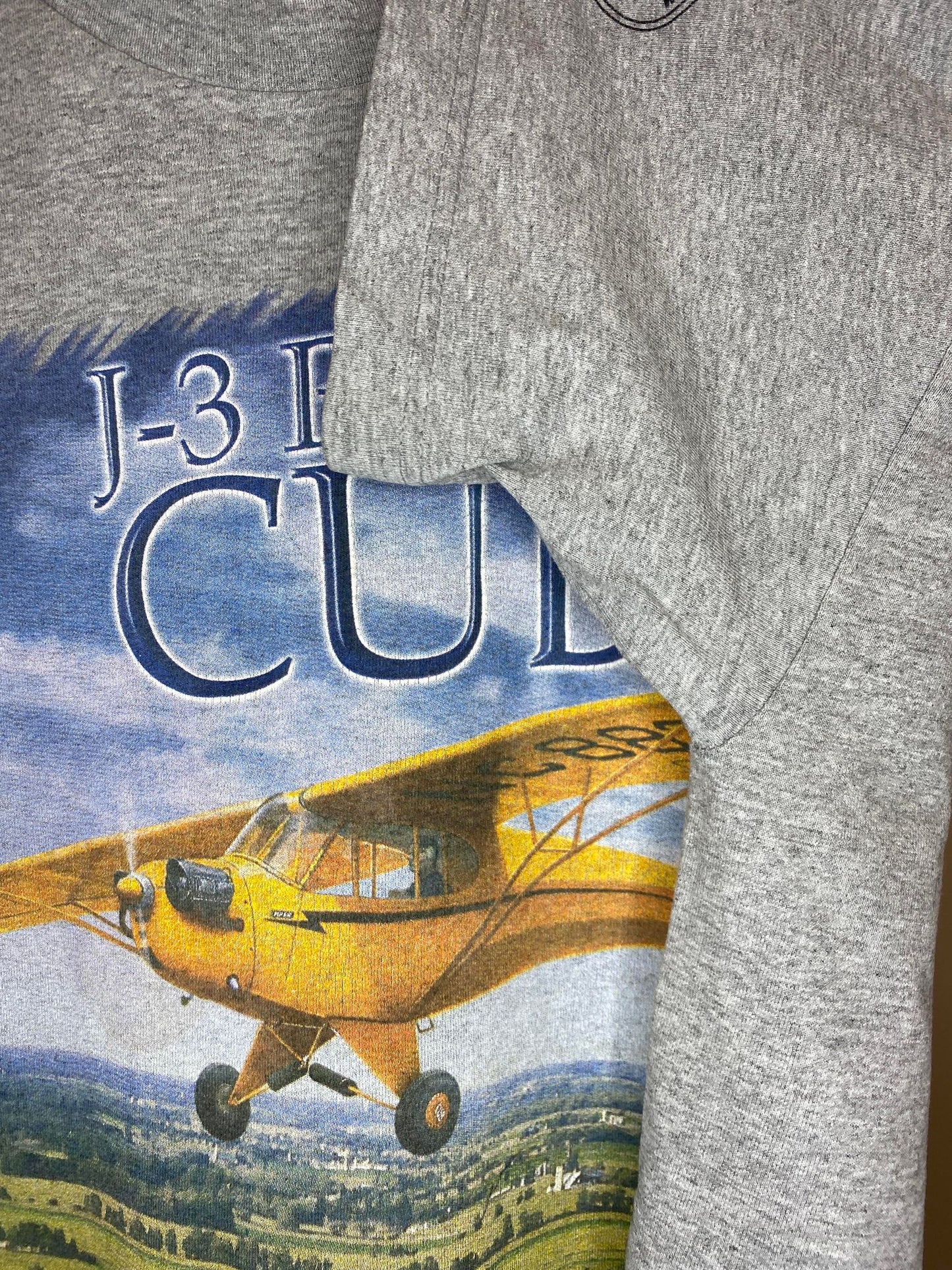 Alstyle Apparel x Labusch Skywear Inc. x J-3 Piper Cub Aircraft Plane Grey Graphic Tee - M