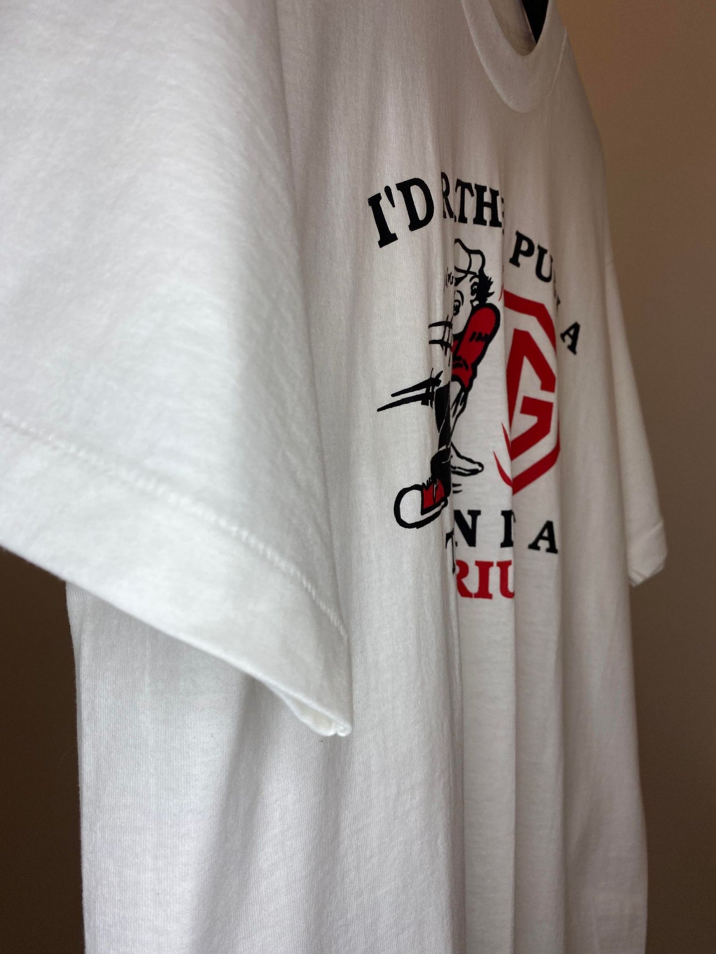 VTG x Fruit of the Loom x I'd Rather Push a MG than Drive a Triumph White Statement Graphic Single Stitched Tee - XL