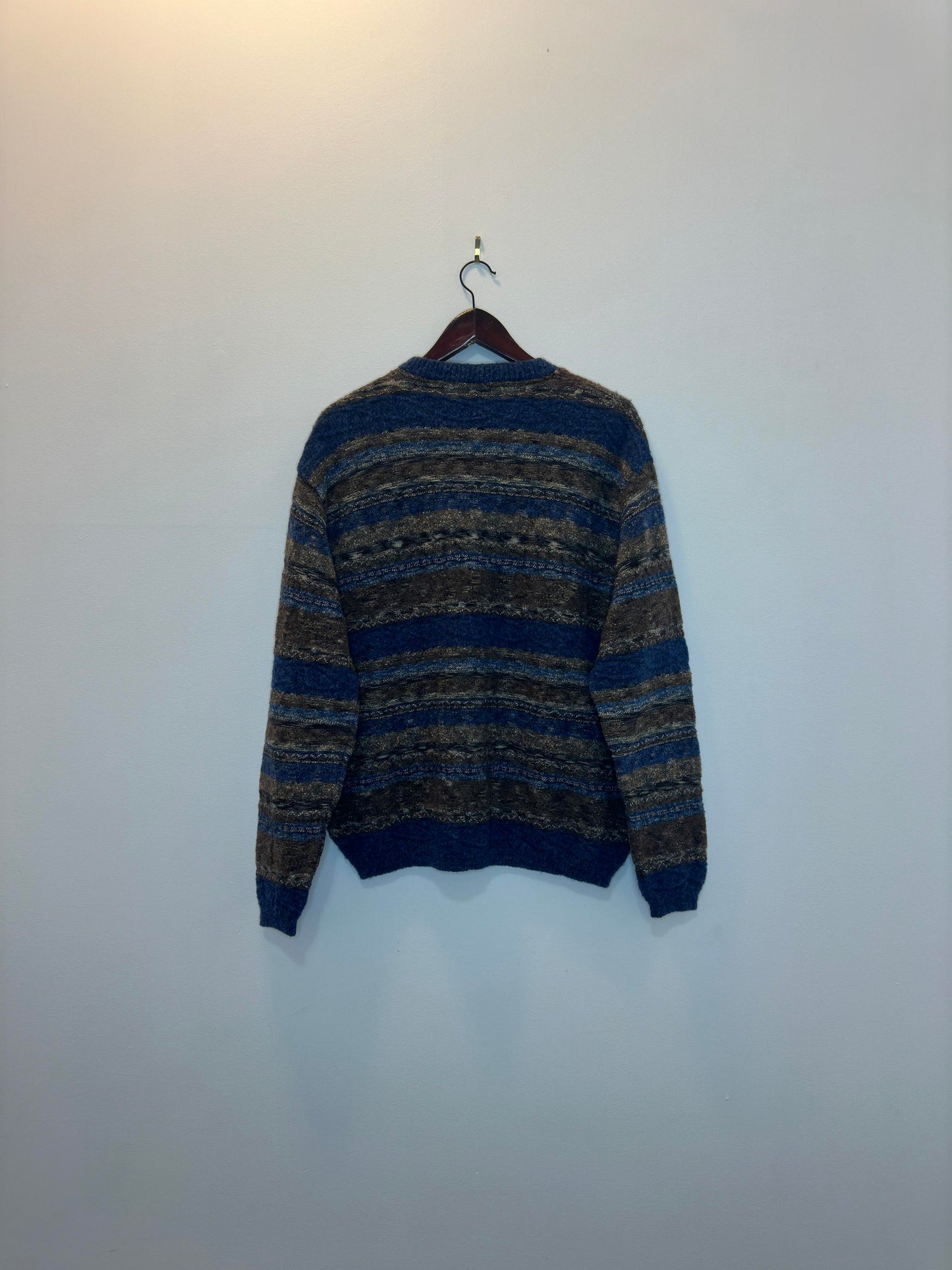 VTG x TOSANI x Blue Wool 3D Knit Pattern Pullover Sweater - XL