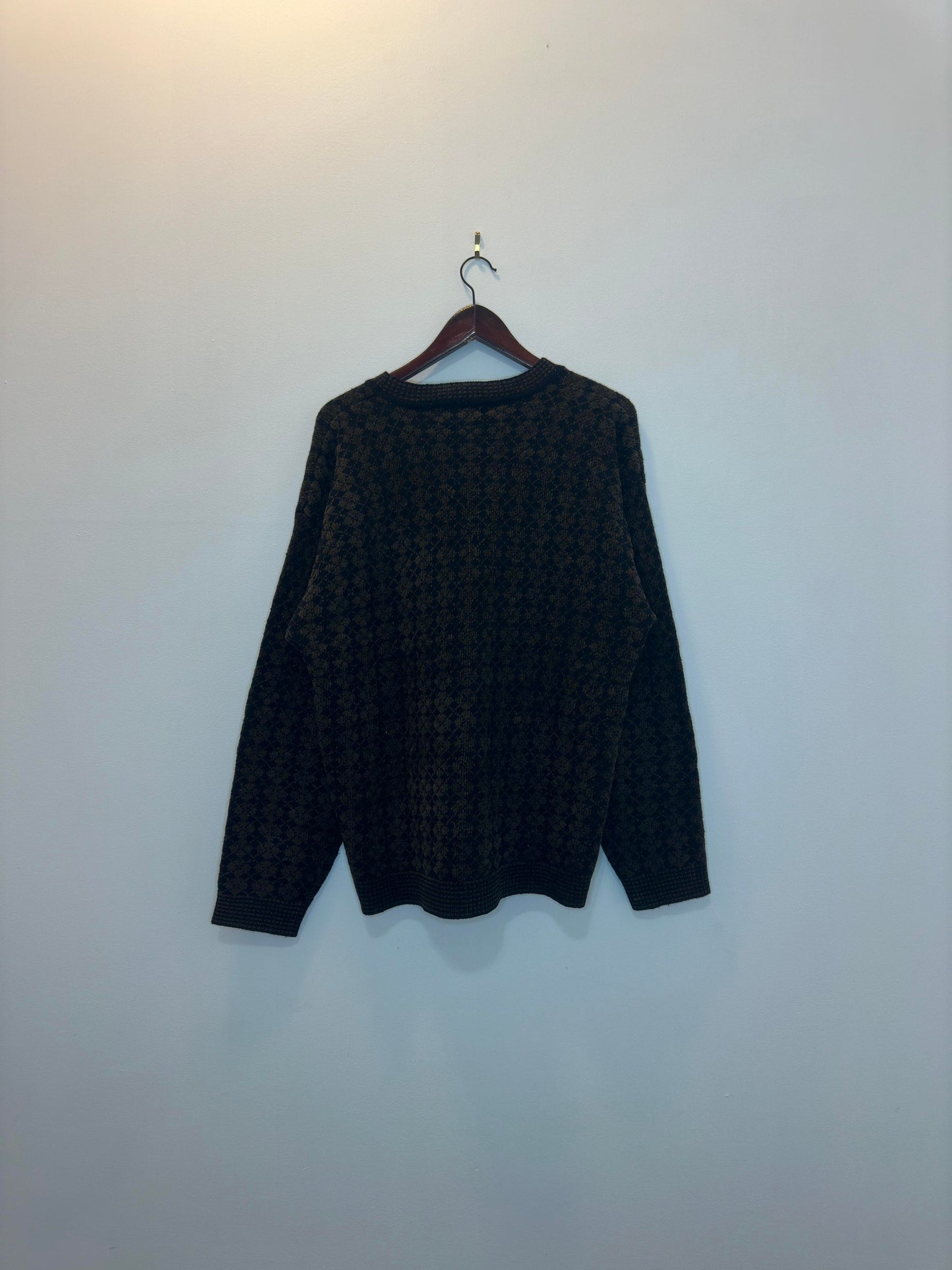 VTG x Studio x Brown/Black Patterned Wool Knit Pullover Sweater - XL