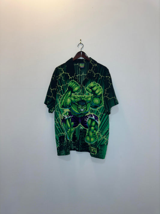 VTG x The Incredible Hulk x Marvel x The HULK AOP Pattern Short Sleeve Button Up - L