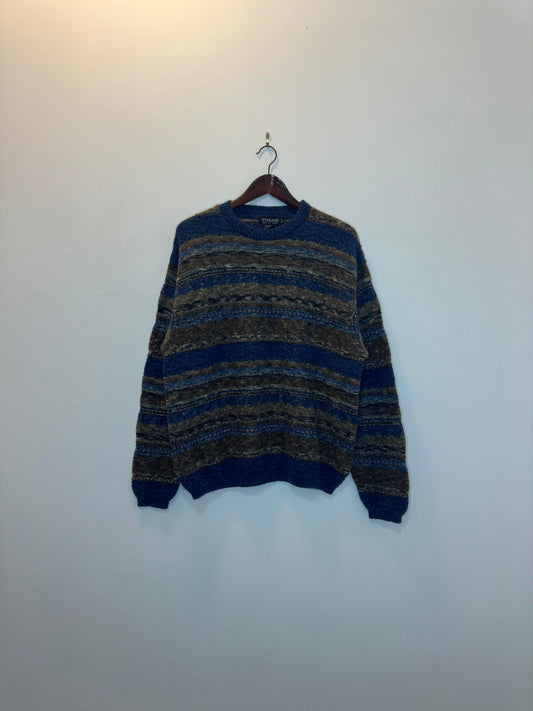 VTG x TOSANI x Blue Wool 3D Knit Pattern Pullover Sweater - XL