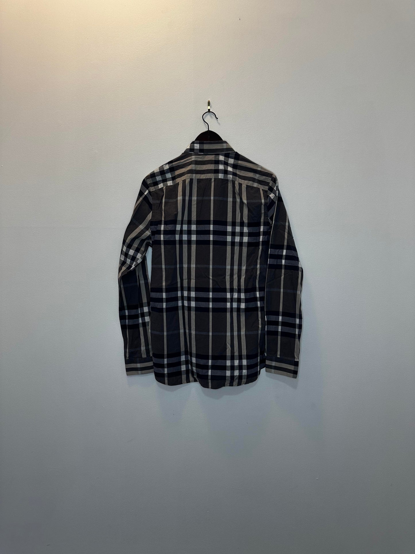 Burberry London x Navy Checkered Pattern Long Sleeve Button Up - S