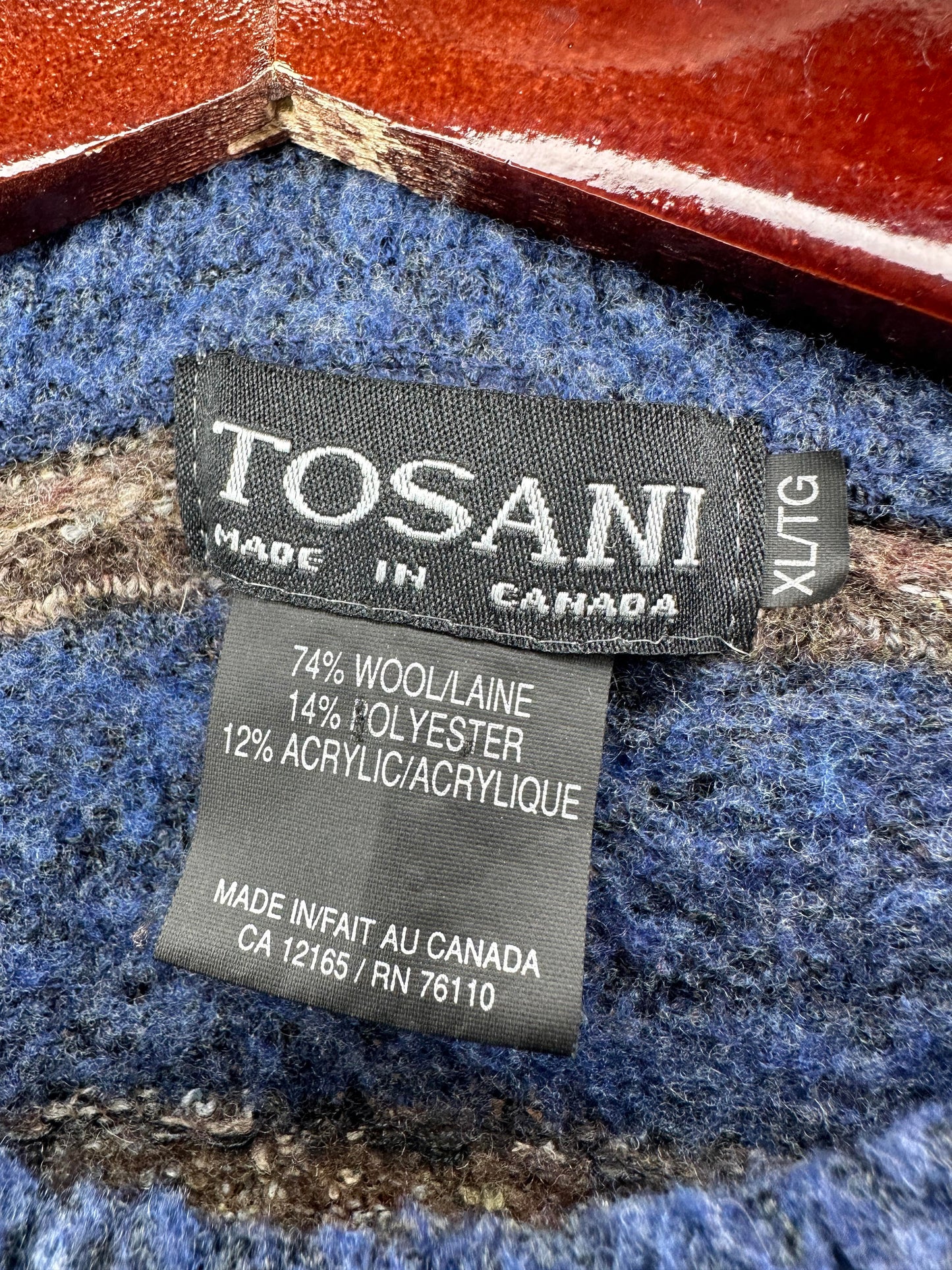 VTG x TOSANI x Blue Wool 3D Knit Pattern Pullover Sweater - XL