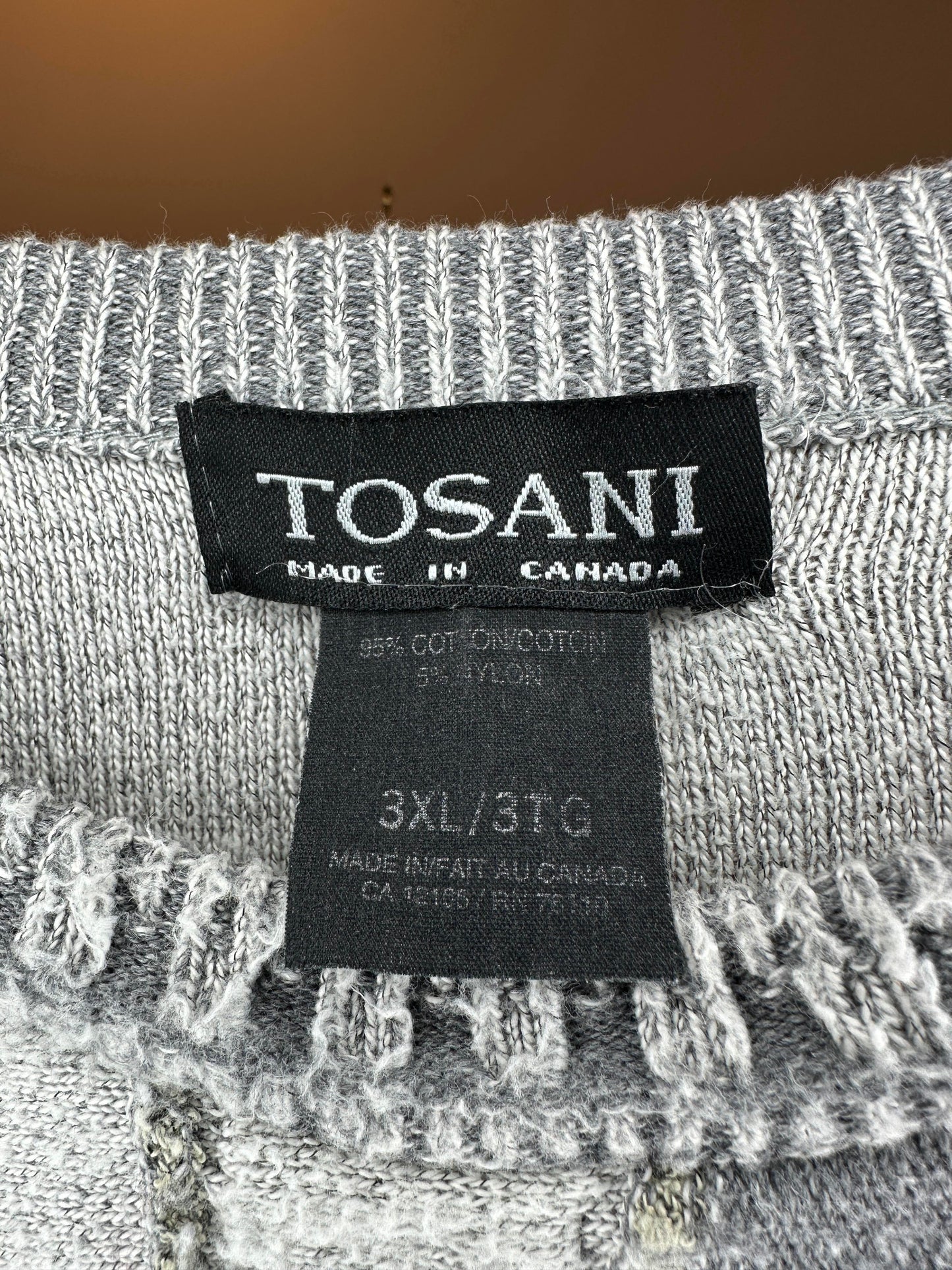 VTG x TOSANI x Grey Square Pattern 3D Knit Pullover Sweater - XXXL