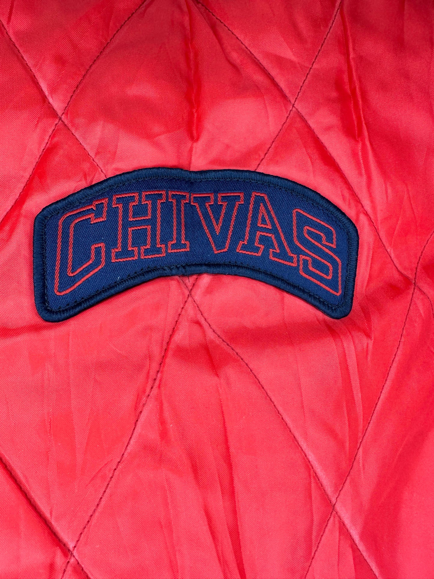 VTG x World Soccer x Chivas Club Deportivo Guadalajara x Reversible Red & Navy Satin Bomber Jacket- XL