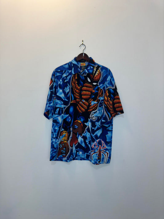 VTG x The Amazing Spiderman x Marvel Comics x Spiderman AOP Pattern Short Sleeve Button Up - XL