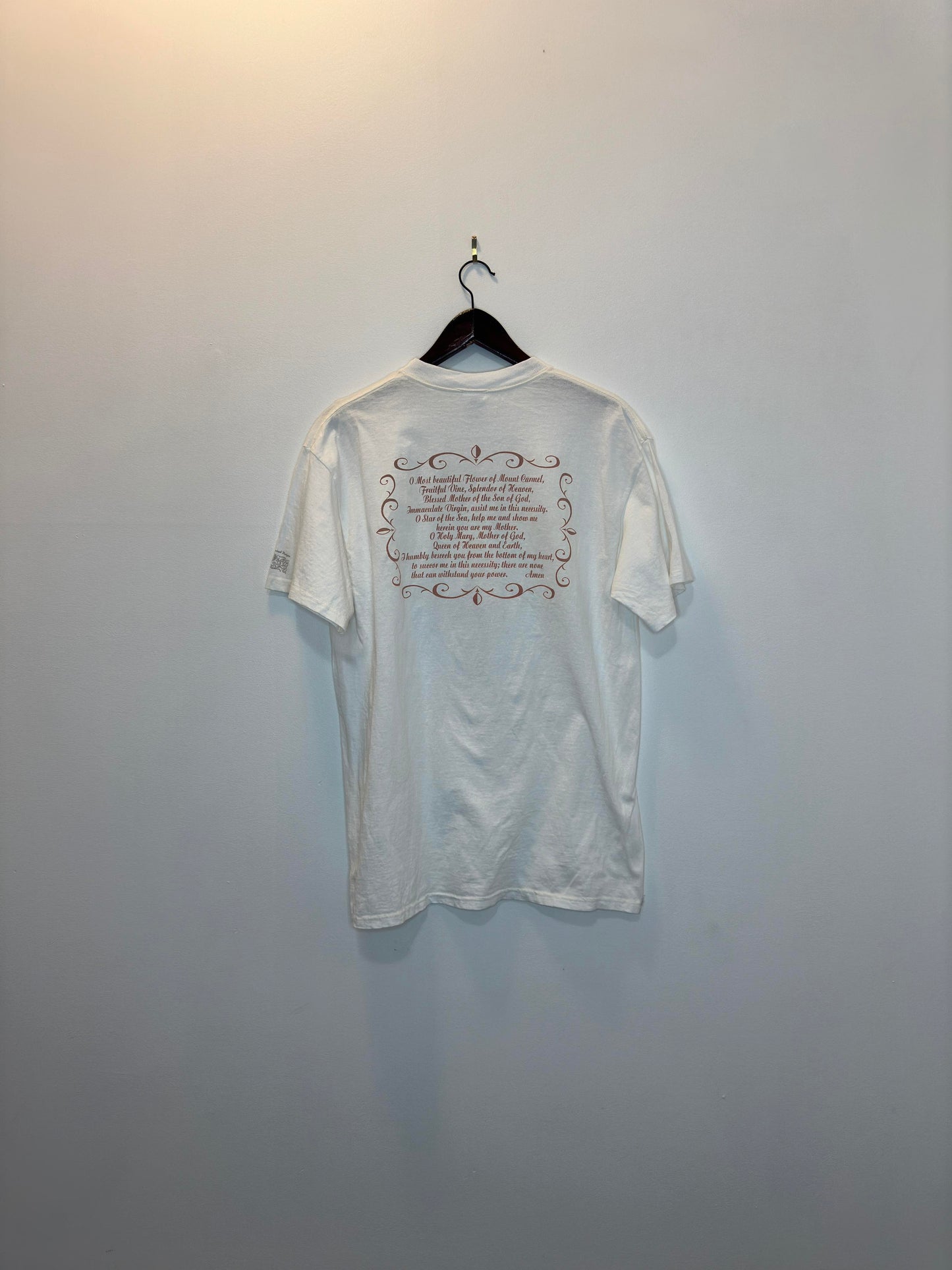 VTG x Delta Magnum Weight x Our Lady of Mount Carmel x White Religious Graphic Tee - L