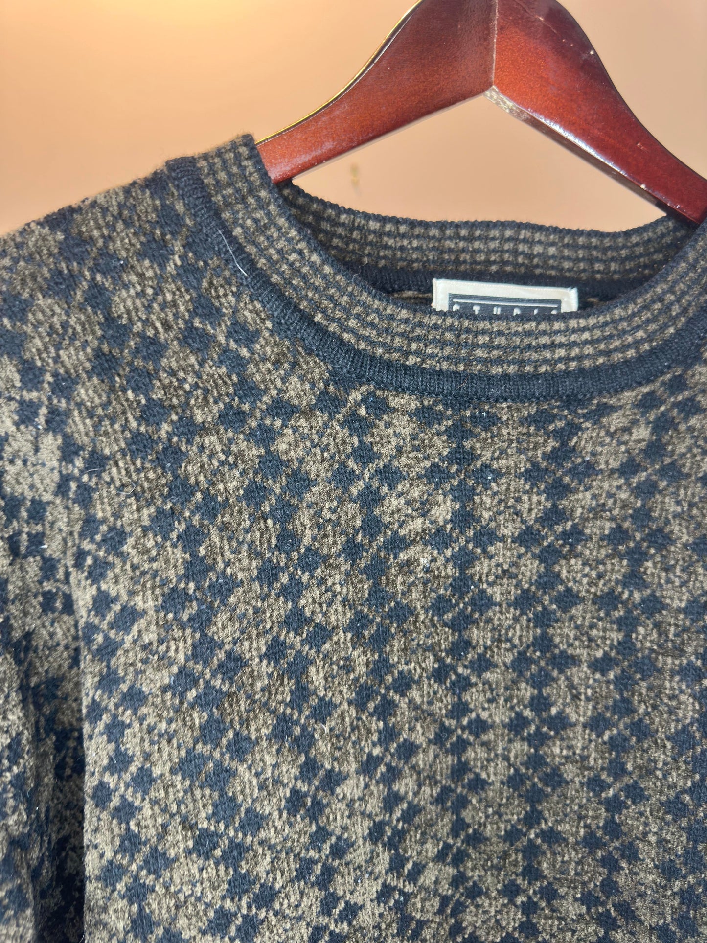 VTG x Studio x Brown/Black Patterned Wool Knit Pullover Sweater - XL