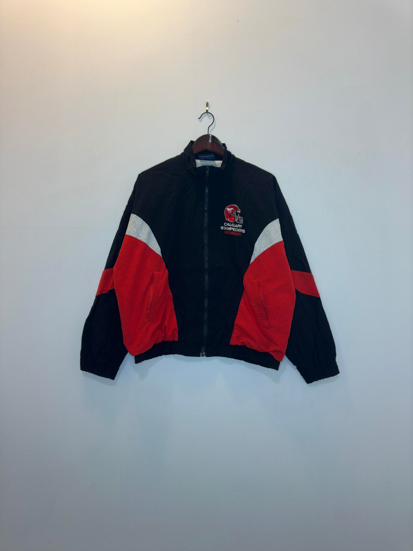 CFL x Calgary STAMPEDERS Members x Softwear Athletics x Black/Red Full Zip Windbreaker Jacket- M