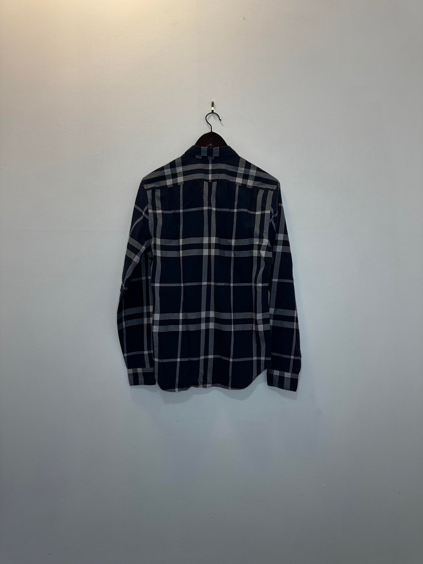 Burberry Brit x Navy Checkered Pattern Long Sleeve Button Up - S