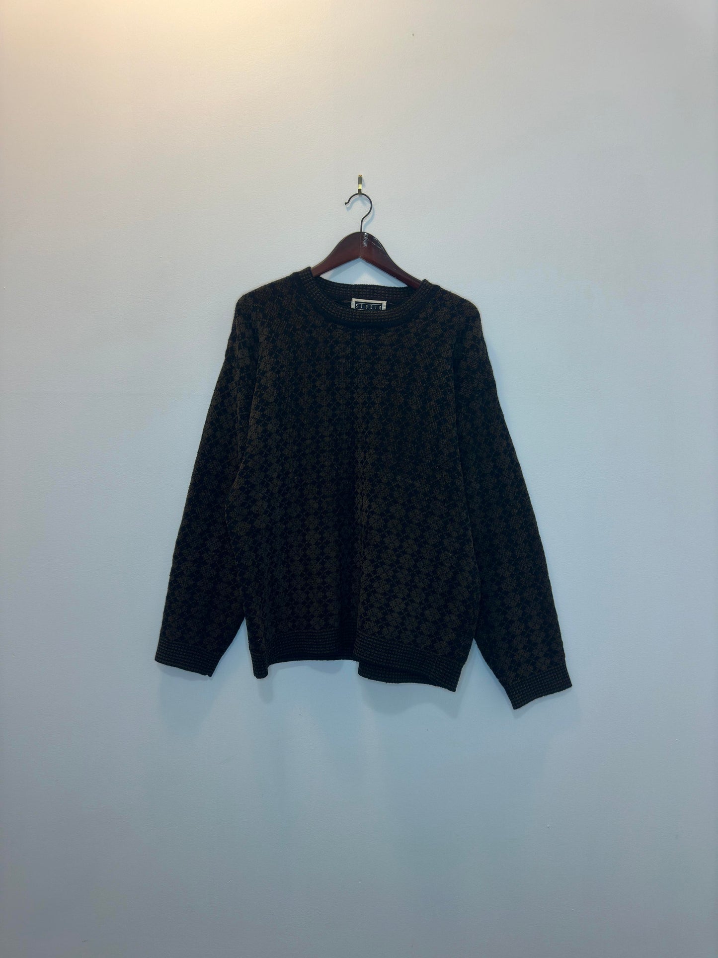 VTG x Studio x Brown/Black Patterned Wool Knit Pullover Sweater - XL