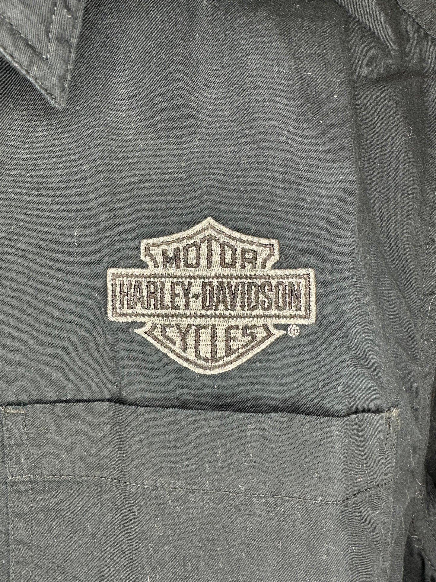 Harley Davidson x Black Logo Embroidered Essential Biker Short Sleeve Button Up - M