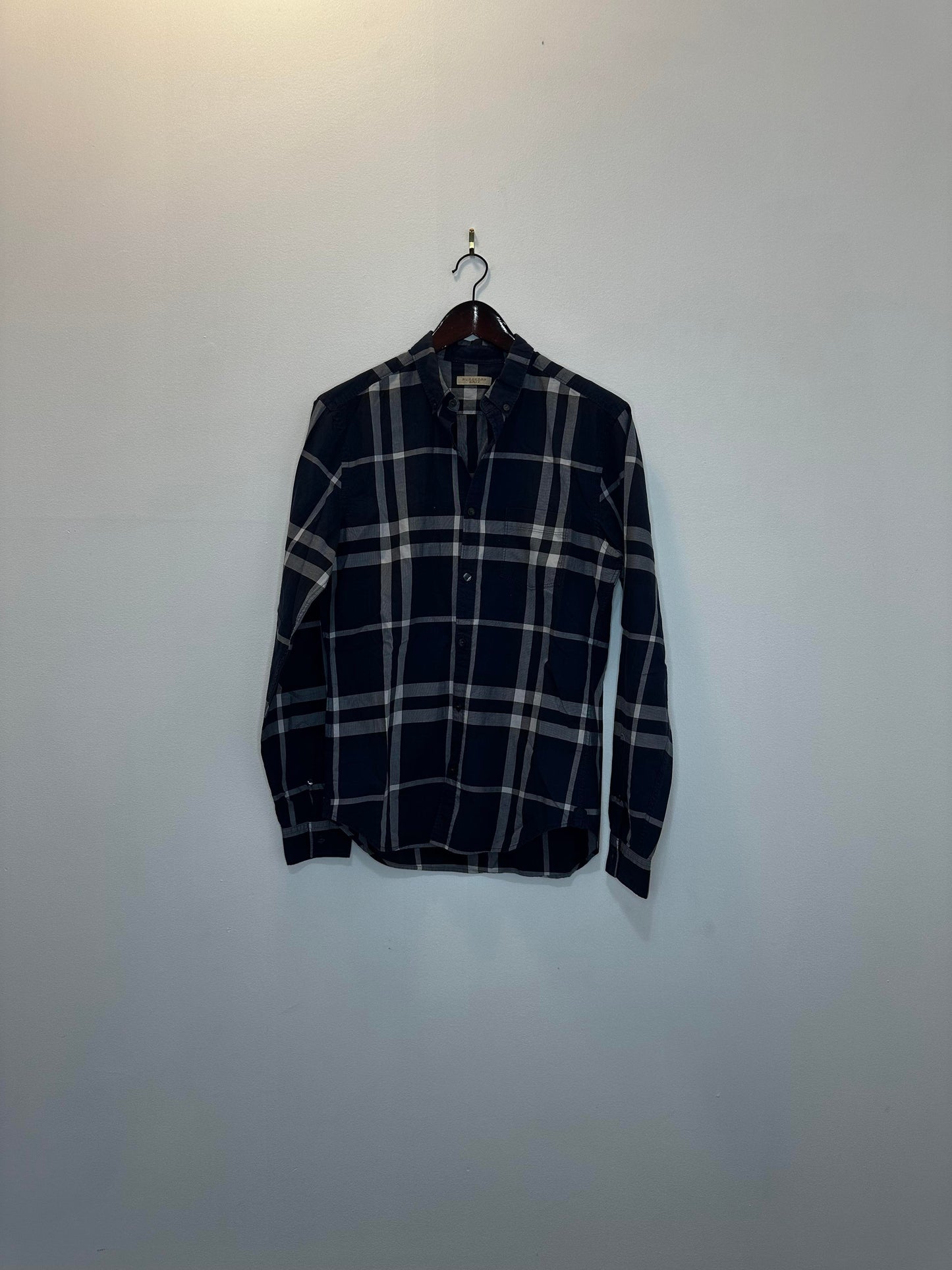 Burberry Brit x Navy Checkered Pattern Long Sleeve Button Up - S