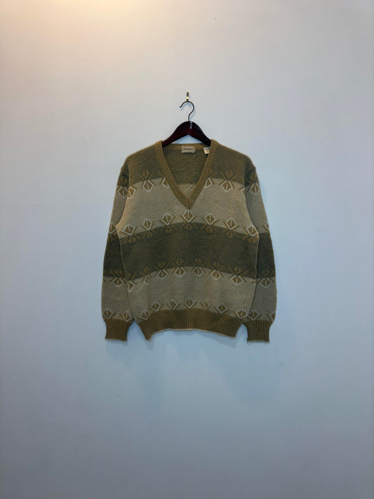 VTG x CHANGES x V-Neck Wool Knit Pullover Sweater - L