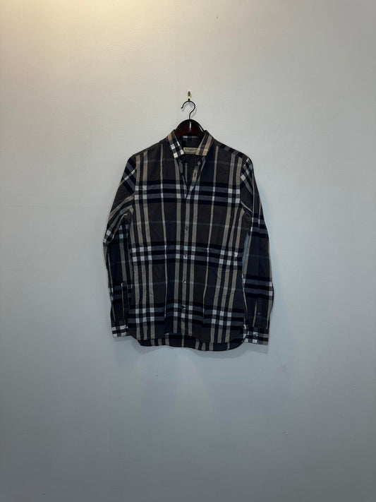 Burberry London x Navy Checkered Pattern Long Sleeve Button Up - S