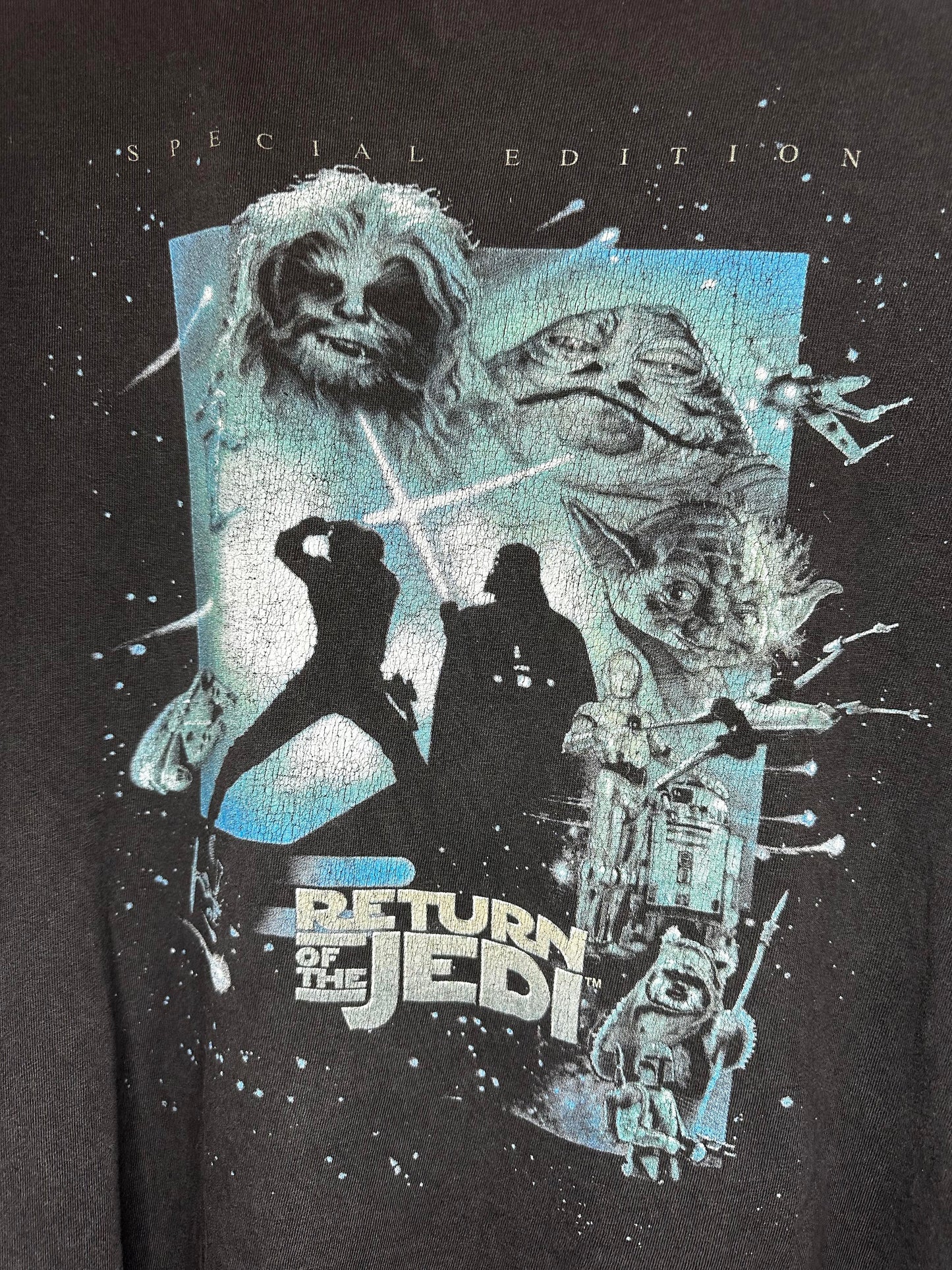 VTG x STAR WARS x Lucas Films x Return of the JEDI x Episode VI x Black Perfect Fade Tee - XL (Faded Tag)