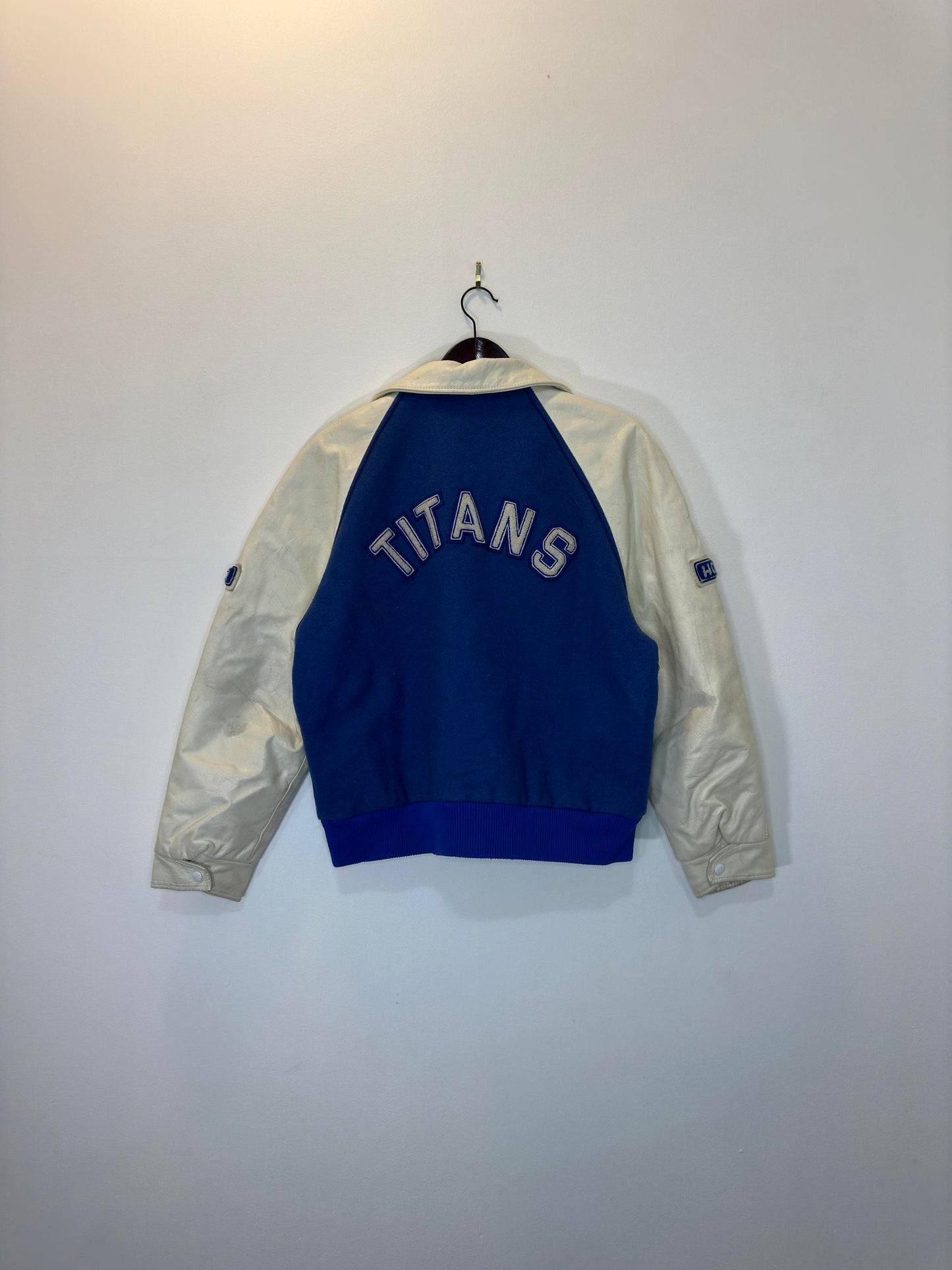 VTG x RUGBY x AINLAY TITANS x Leather Varsity Blue/ White Jacket - No Tag (M)