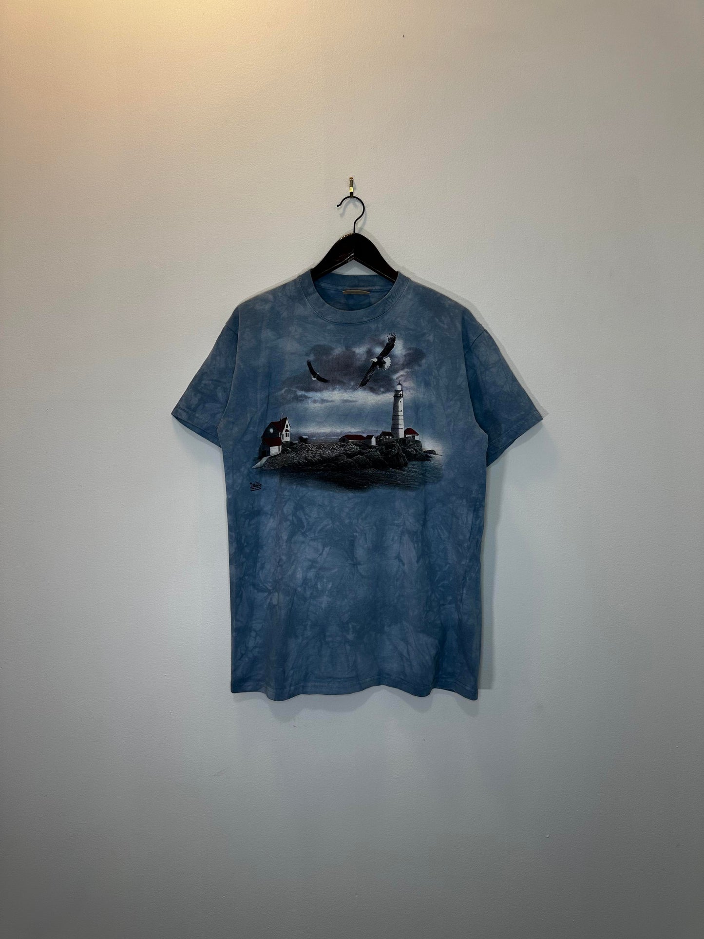 VTG x The Mountain x 99' Blue Tie-Dye Light House Scene Graphic Tee - L