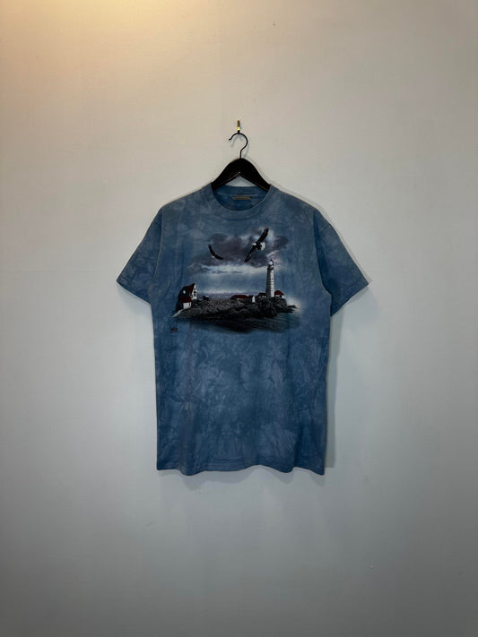 VTG x The Mountain x 99' Blue Tie-Dye Light House Scene Graphic Tee - L