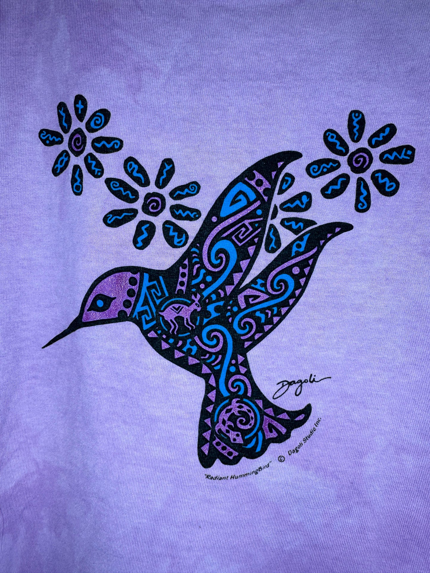 VTG x DAGOLI x Purple Tie-Dye "Radiant Humming Bird" Indigenous Style Graphic Tee - M