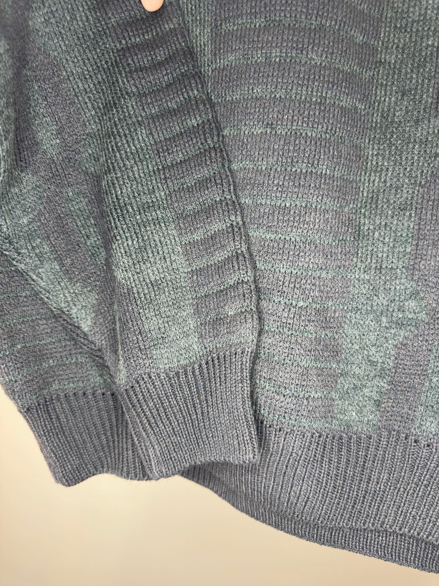 Y2K x Body Heat x Dark Grey & Dark Purple 3D Knit Pattern Pullover Sweater - 42(L)