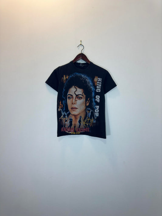 Y2K x Michael Jackson x King of Pop x Black Big Print Boot Graphic Tee - S (Fits Like XS)