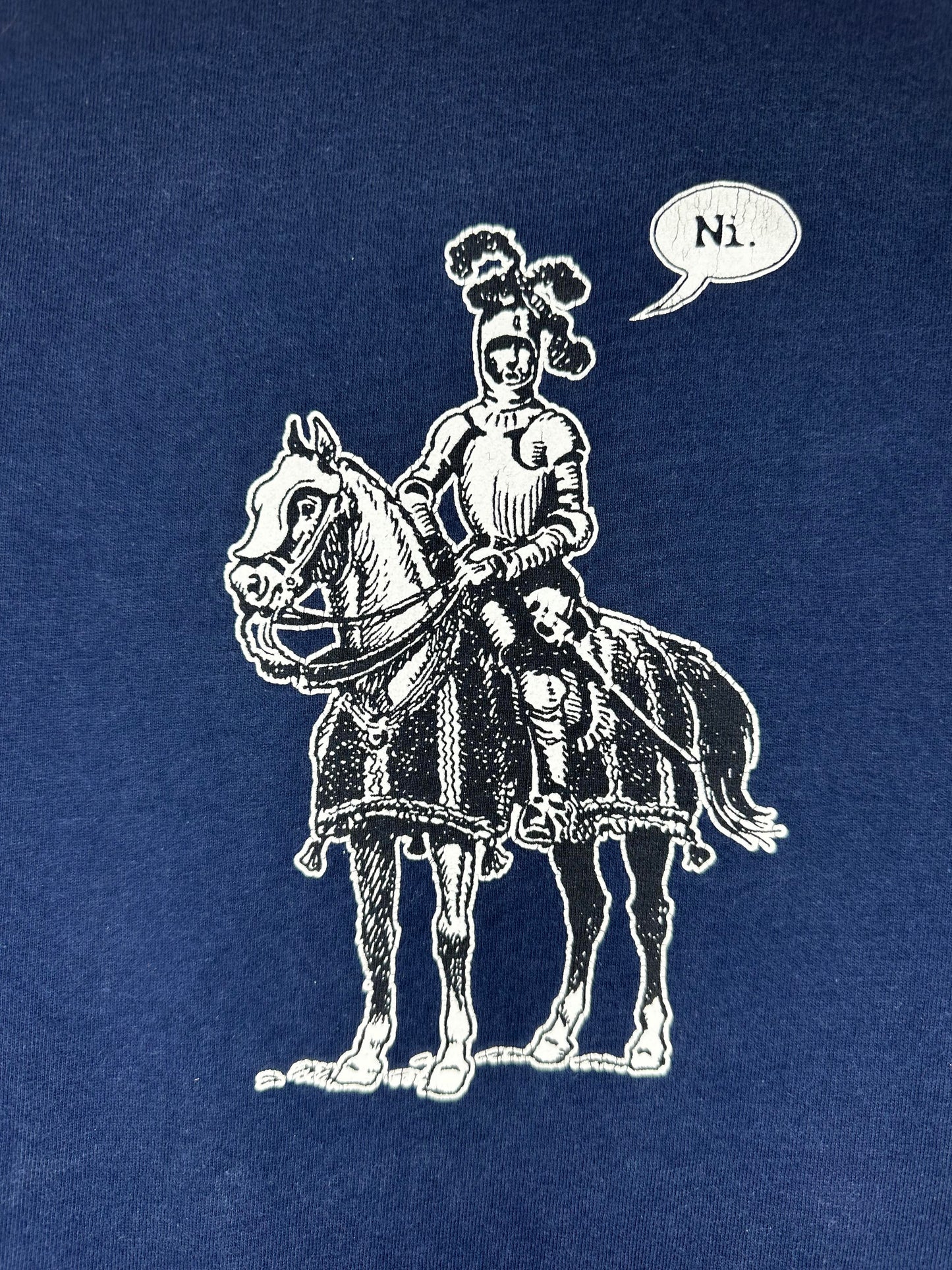 Y2K x JINX x RUNESCAPE x Navy Blue "Ni." Cavalry Graphic Tee - Faded Tag (XL/XXL)