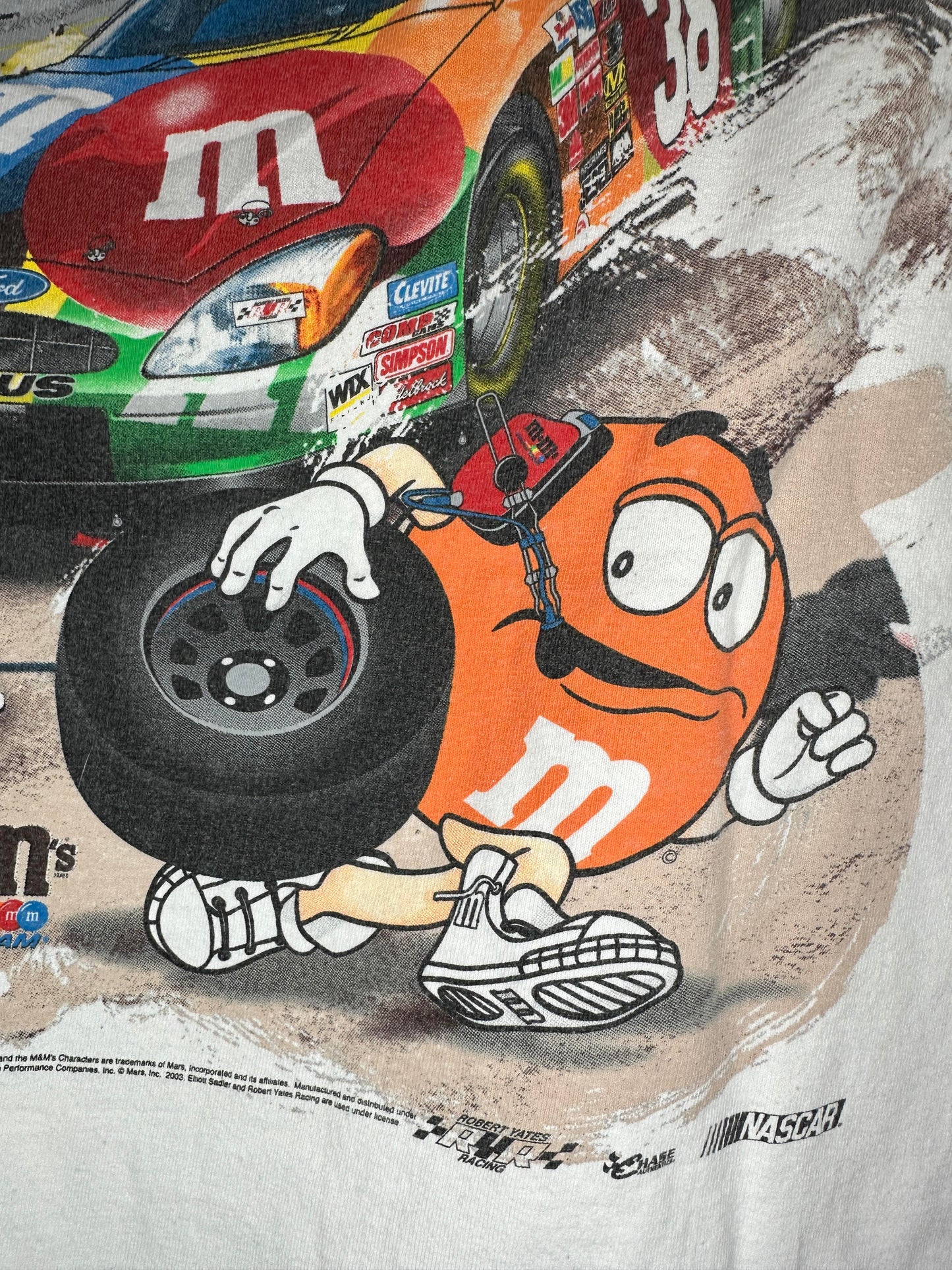 Y2K x Chase Authentics x NASCAR x M&M x Elliott Sadler Racing White Graphic Big Print Tee - M