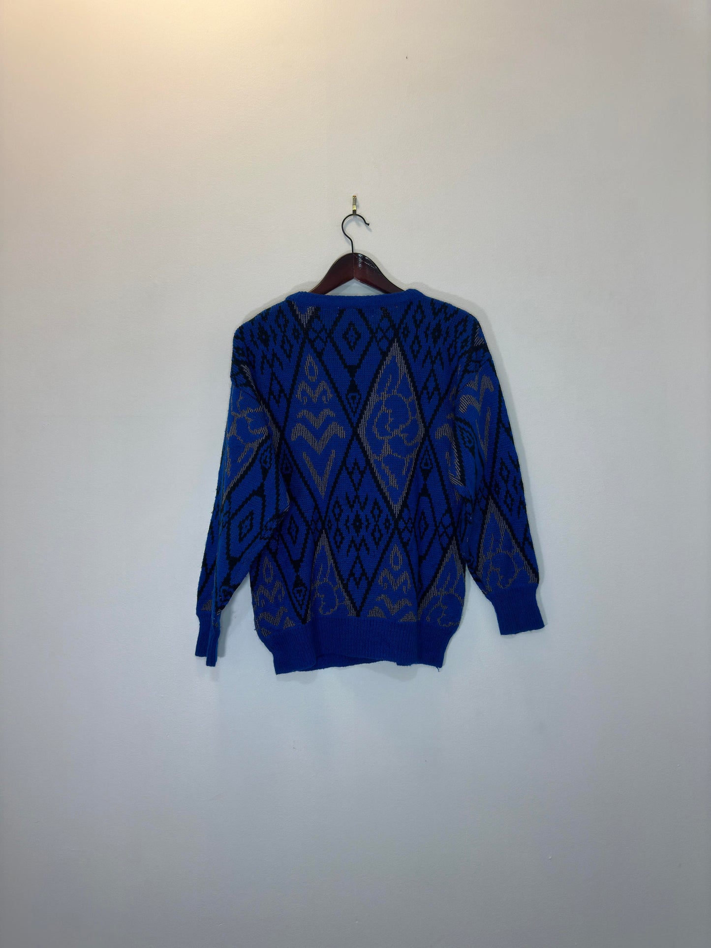 VTG x Clarissa Bellini x Blue Diamond Patterned Pullover Knit Sweater - M