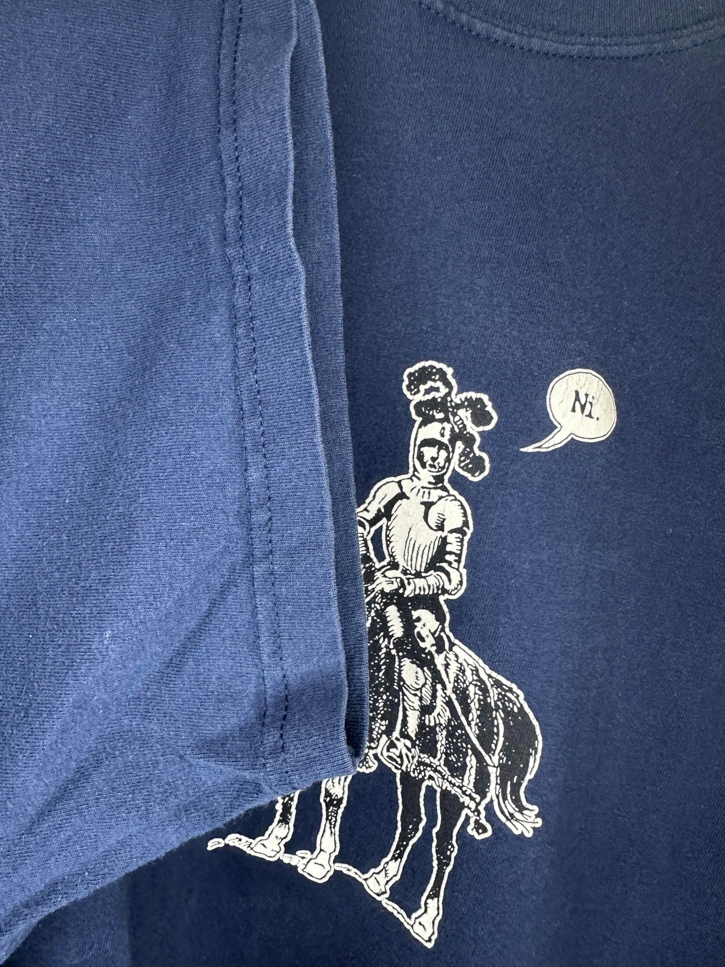 Y2K x JINX x RUNESCAPE x Navy Blue "Ni." Cavalry Graphic Tee - Faded Tag (XL/XXL)