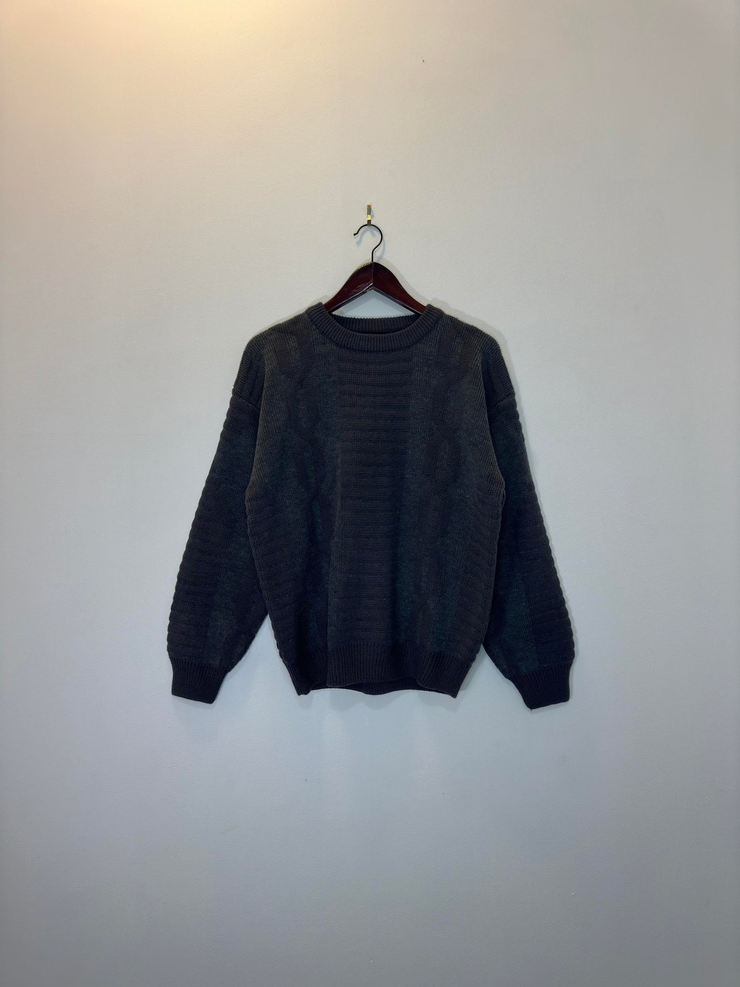 Y2K x Body Heat x Dark Grey & Dark Purple 3D Knit Pattern Pullover Sweater - 42(L)