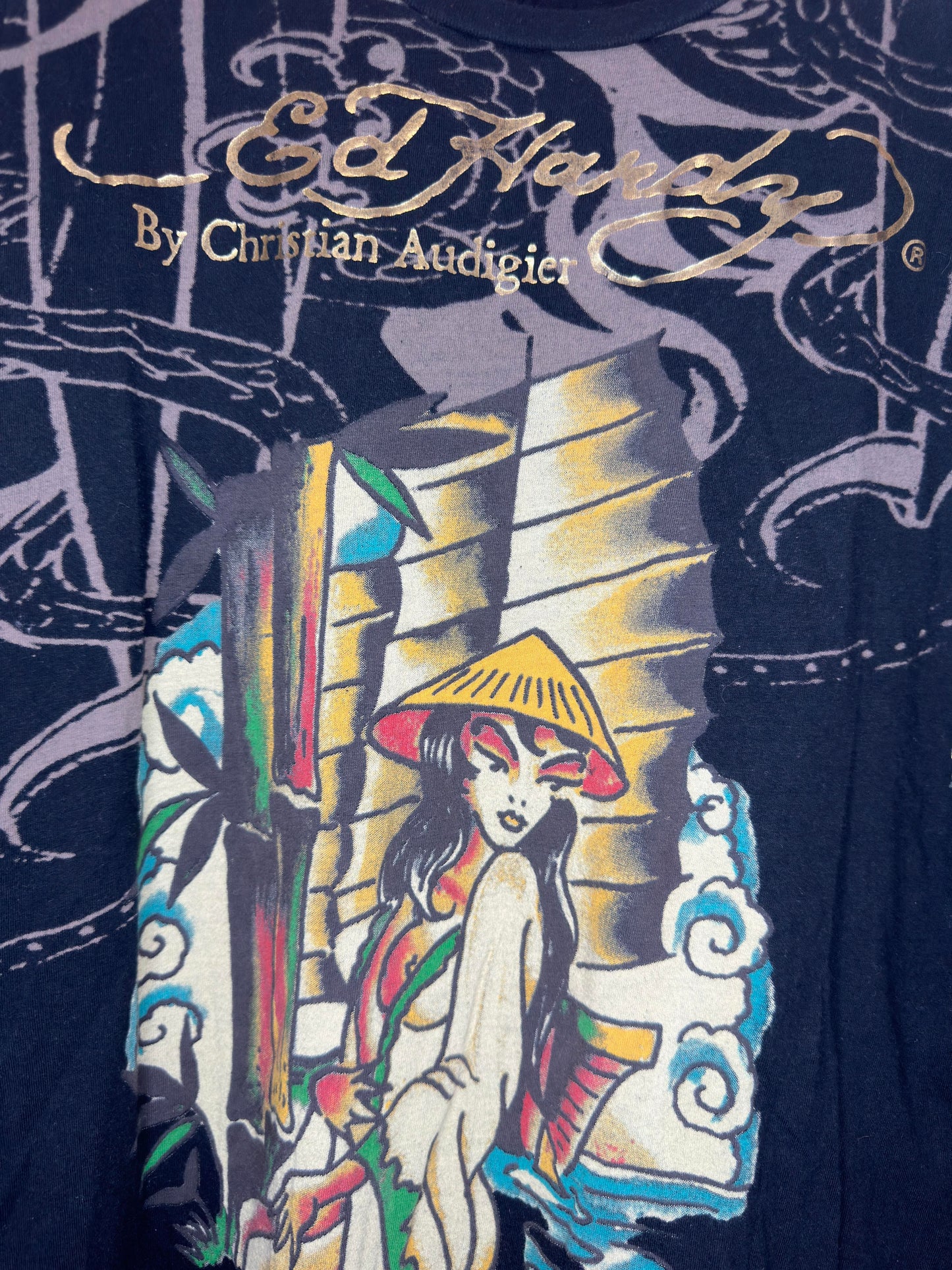 VTG x Y2K Style x Christian Audigier x Ed Hardy Japanese Suburban Style Graphic Long Sleeve Tee - Women's L