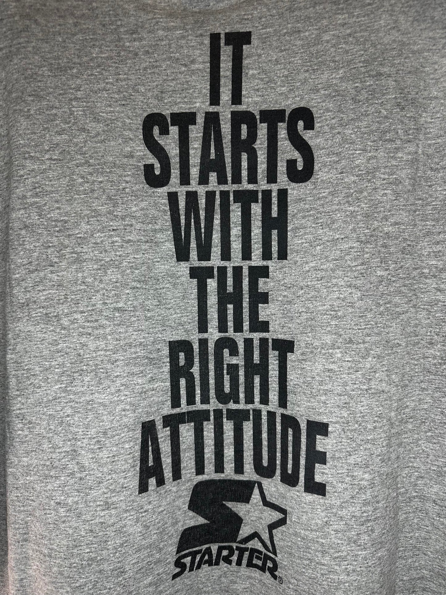 VTG x STARTER x CALGARY FLAMES x NHL x Grey Flames Hockey "It Starts with the Right Attitude" Single Stitched Graphic Tee - XL