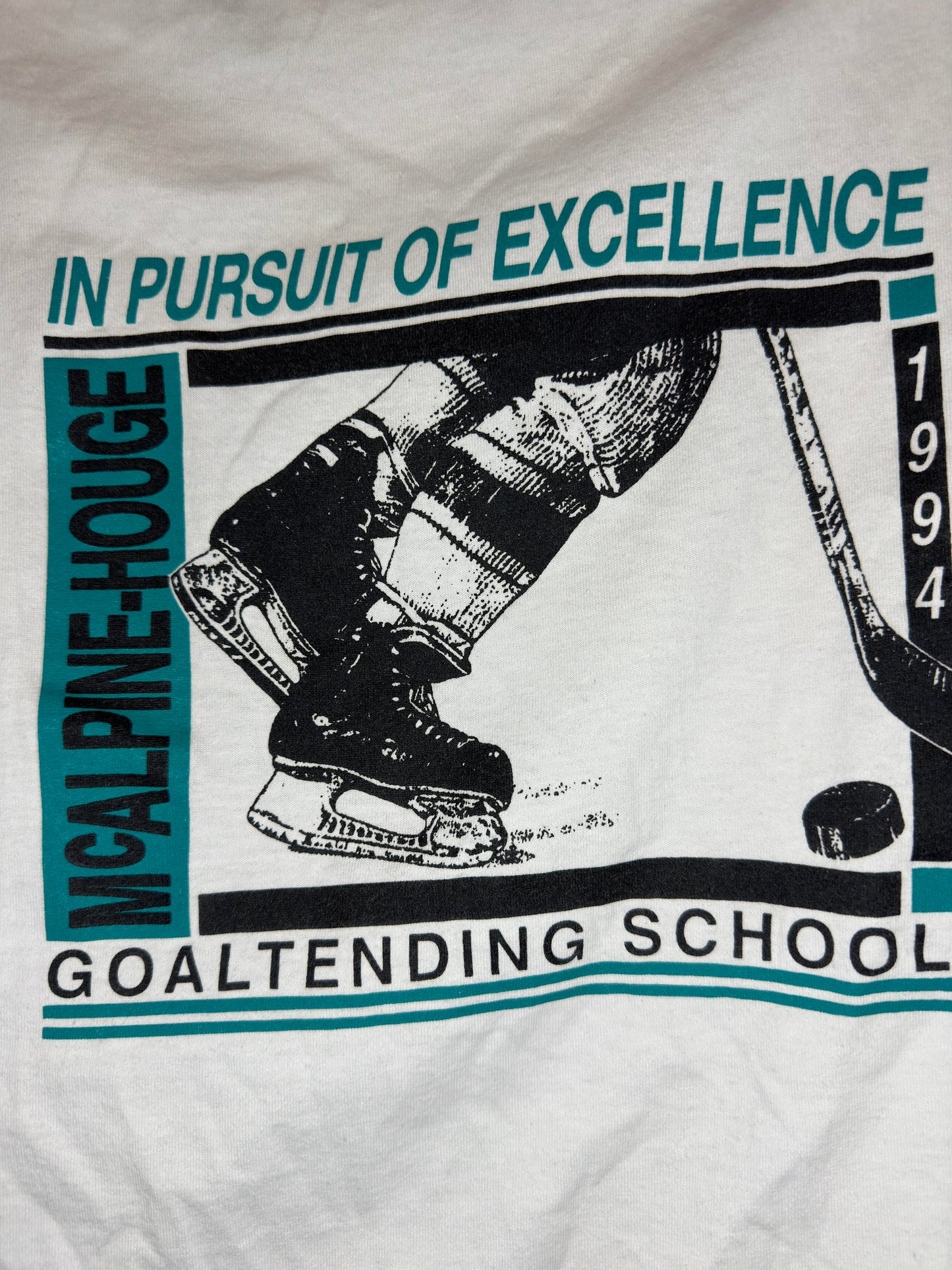 VTG x FRUIT OF THE LOOM x McAlphine Houge Goaltending School 94' Hockey Single Stitched Graphic Tee - XL