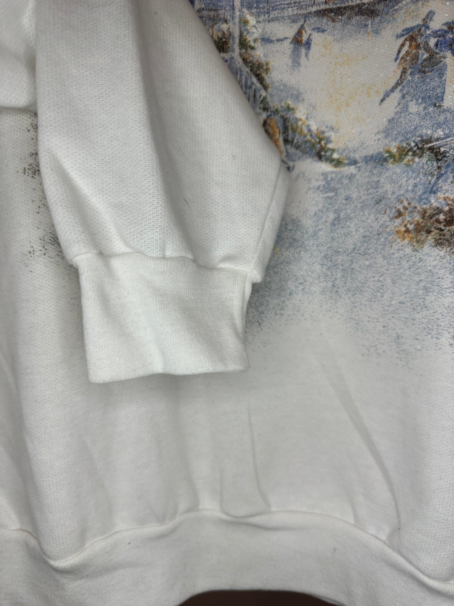 VTG x TRADITIONS x Snow Scene Graphic White Double Neck Pullover Crewneck- Women's XL