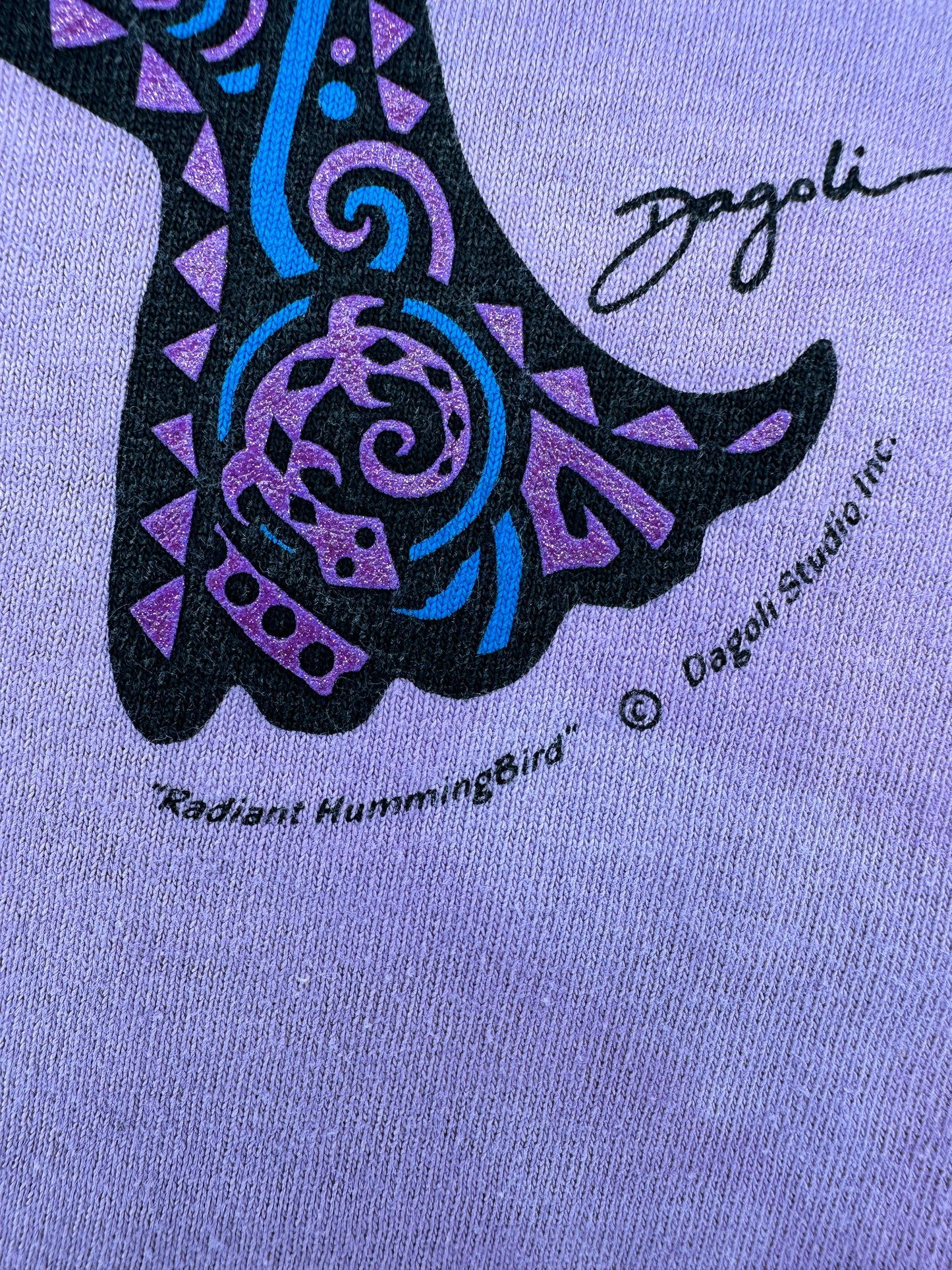 VTG x DAGOLI x Purple Tie-Dye "Radiant Humming Bird" Indigenous Style Graphic Tee - M