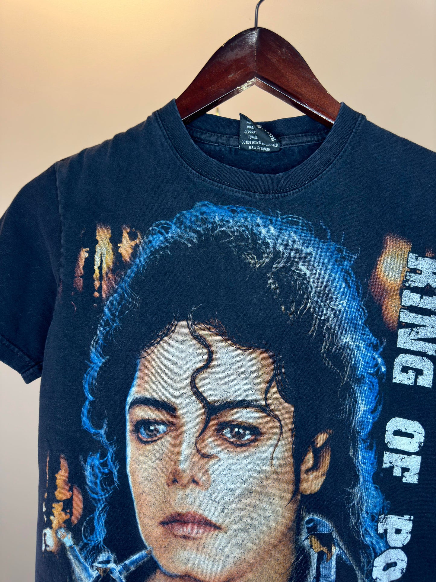 Y2K x Michael Jackson x King of Pop x Black Big Print Boot Graphic Tee - S (Fits Like XS)