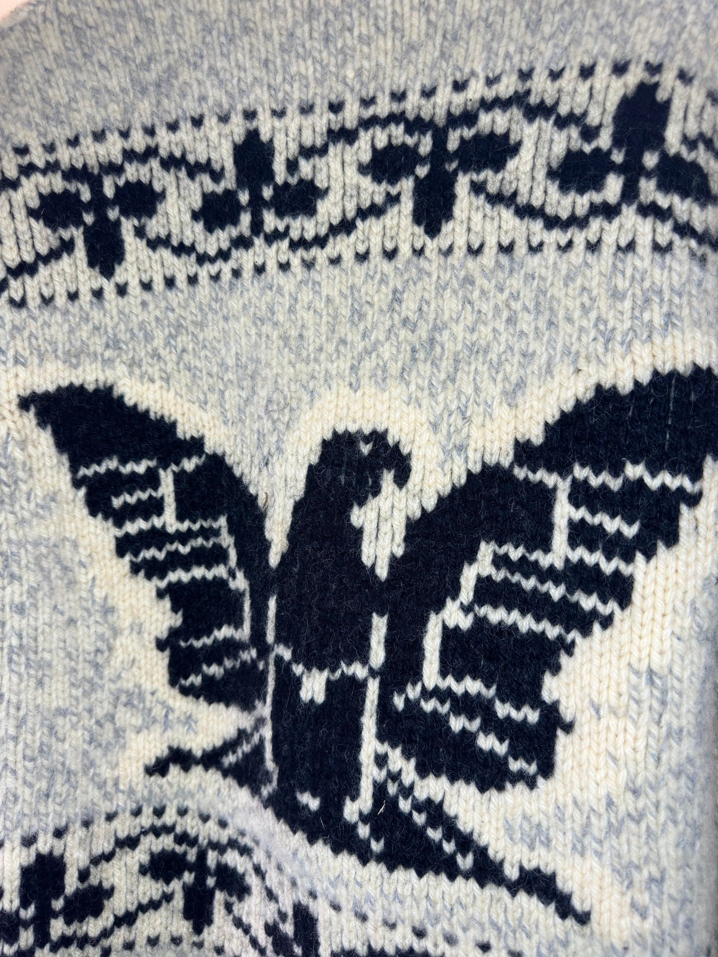 VTG x LIGHTNING Zipper x 50s/60s Indigenous Eagle Pattern Cowichan Hand Knitted Sweater - NO TAG (M/L)