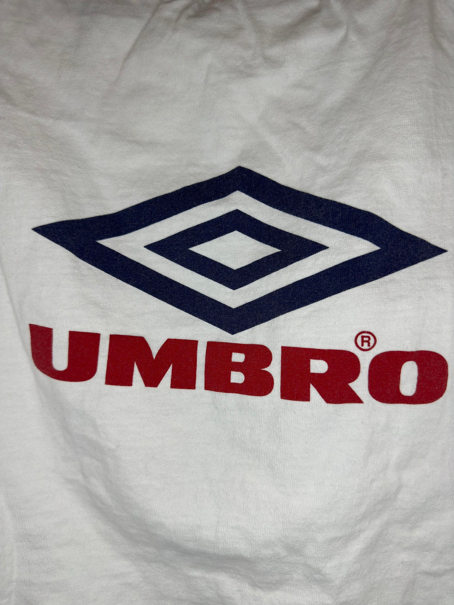 VTG x UMBRO x ENGLAND x White Umbro International Football Soccer Graphic Sports Tee - Large