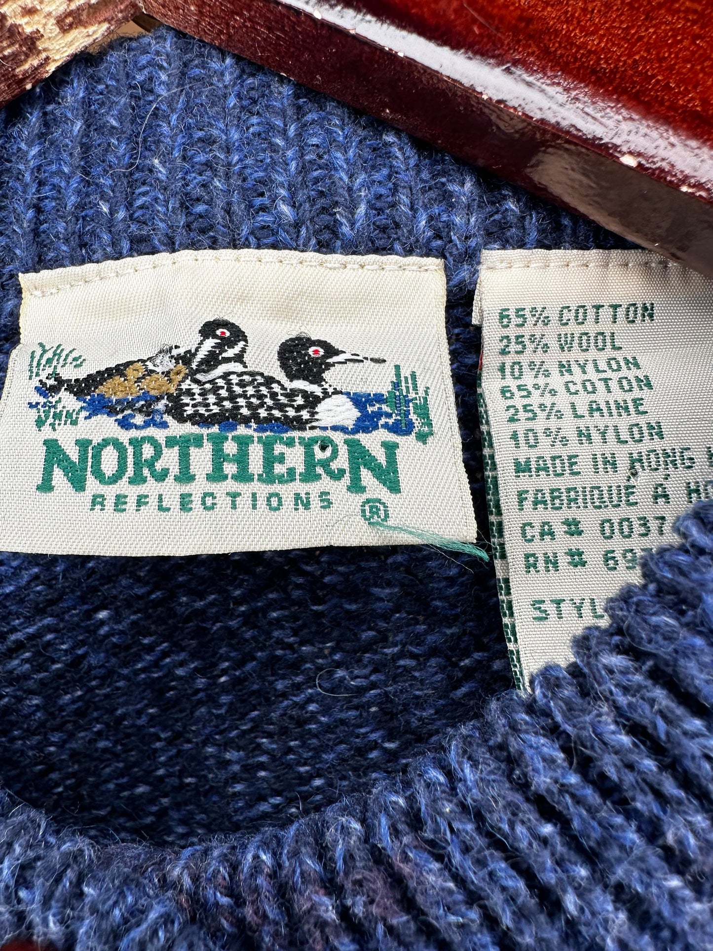 VTG x Northern Reflection x Snowy Scene Knitted Pattern Button-Up Knit Sweater - S