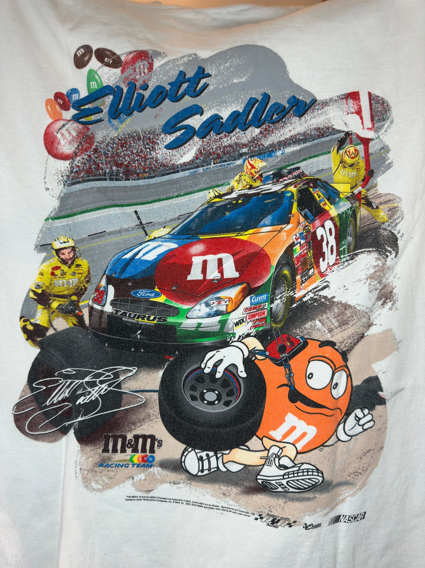 Y2K x Chase Authentics x NASCAR x M&M x Elliott Sadler Racing White Graphic Big Print Tee - M