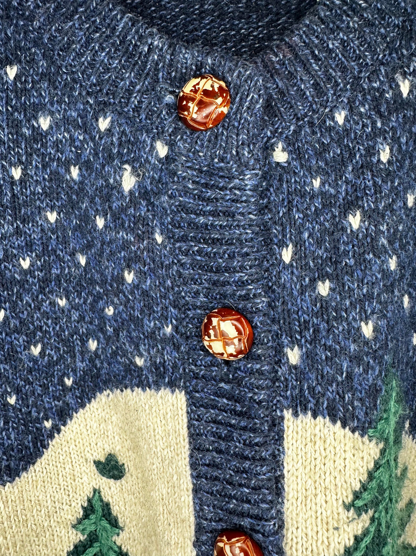 VTG x Northern Reflection x Snowy Scene Knitted Pattern Button-Up Knit Sweater - S